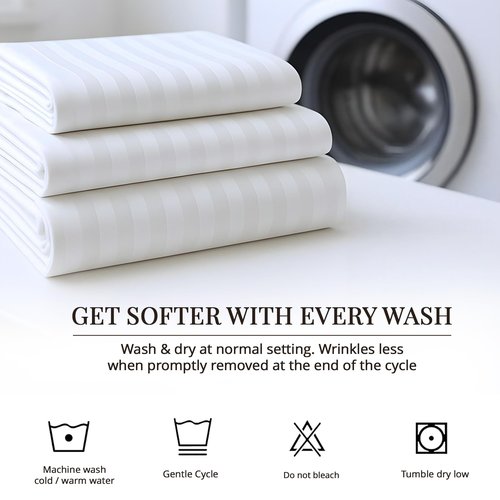 Minor Monkey 100% Egyptian Cotton Queen Size Damask Striped Sheets, 1000 Thread Count Luxury Breathable Sheet, 4Pc Queen Size Bed Sheet Set, Long Staple 16" Deep Pocket Sheets Set: White