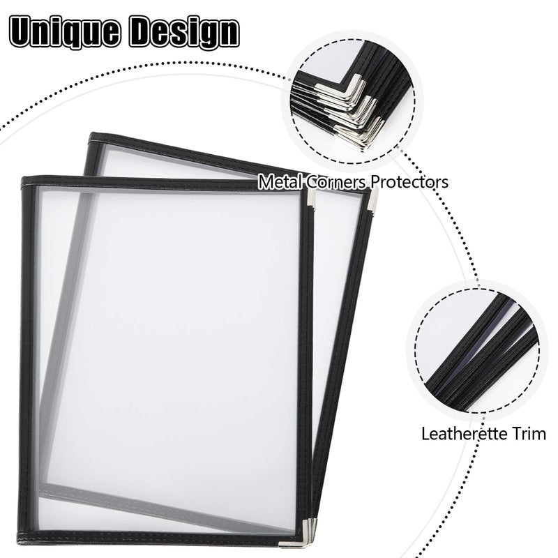 FVIEXE 2PCS 8.5 x 11 Inch Menu Covers 6 Page 12 View, Transparent Restaurant Menu Holder for Restaurant Bar Cafe (Black)