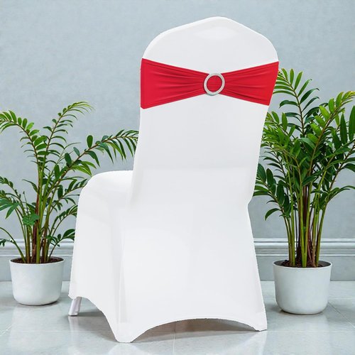 MDS Premium Stretch Chair Sashes - Pack of 25 Red Spandex Covers with Buckle Slider for Weddings & Events