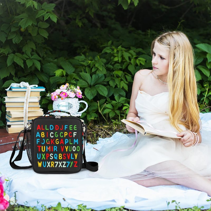 UOYO Colorful Alphabet Lunch Box, Letter Education Lunch Bag Insulated Lunchbox Reusable Cooler Bag for Office Work Picnic