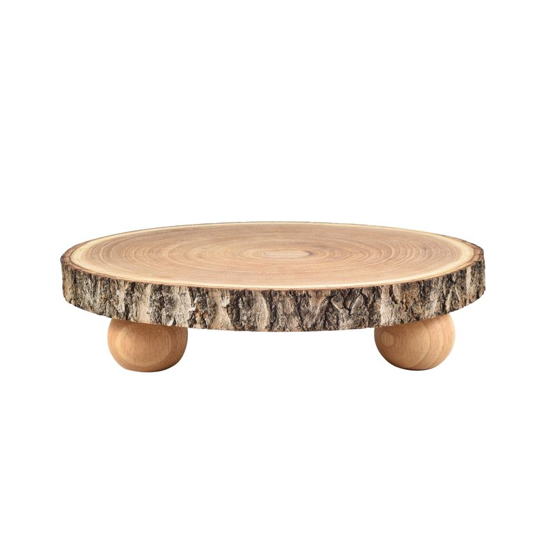 timber tree 10 inch Wood Cake Stand for Dessert Table - Round Rustic Cake Holder Tray Wooden Serving Platter Pedestal Centerpiece Decoration with Sturdy Legs for Wedding Cakes