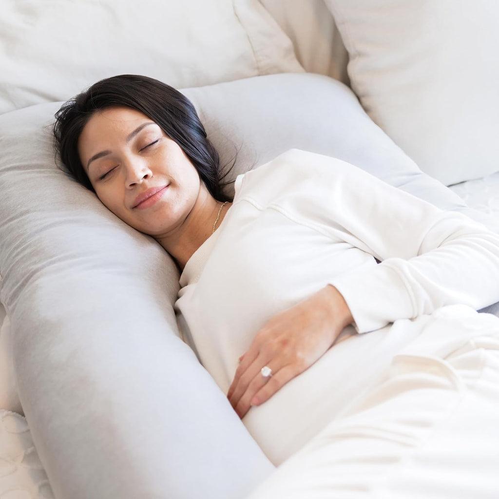 Regalo Premium U-Shaped Pregnancy Pillow - Ultra Soft Full Body Support for Sleeping & Feeding | Grey Removable Cover