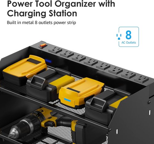 CCCEI Modular Power Tool Organizer - Wall Mount Charging Station & Heavy Duty Rack | Black, 1 Pack