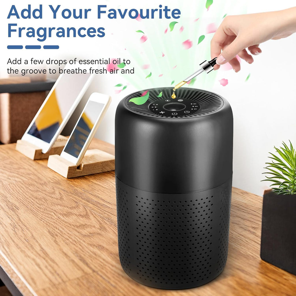 YARIKI Air Purifiers - 2 Pack for Bedroom & Home | Aromatherapy, Nightlight, Low Noise (Black)