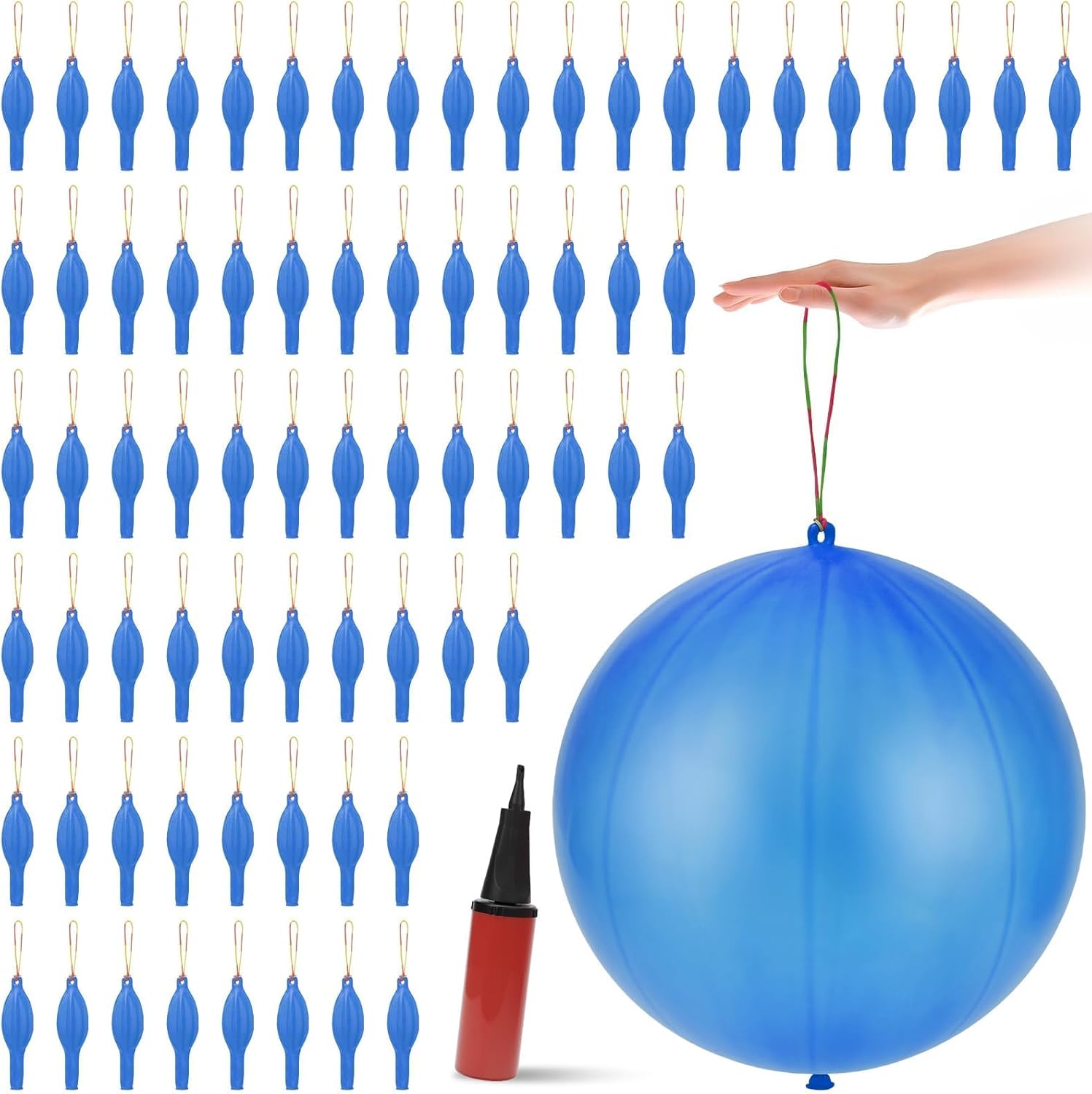 Skiennix Punch Balloons - Heavy Duty Party Favors with Rubber Band Handle & Air Pump | 100 Pcs, Blue