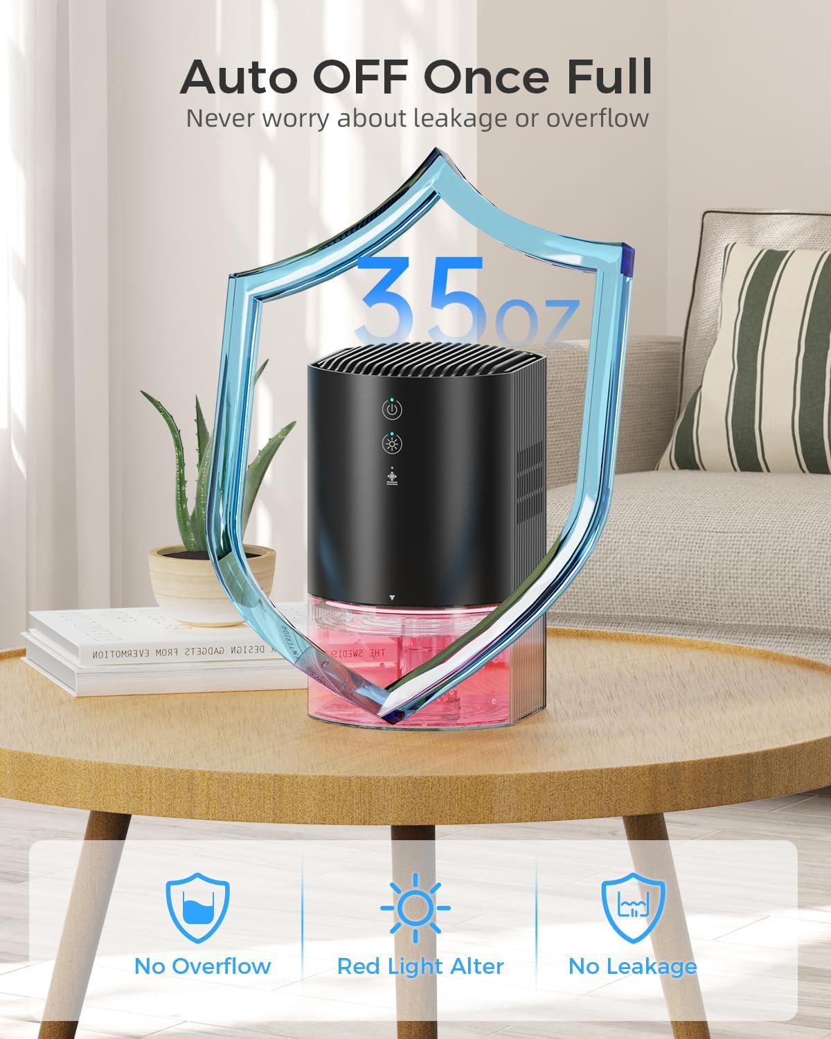 Skiennix Portable Dehumidifier - Ultra Quiet, Energy Saving with Auto Shut Off & Colorful Light | 35 OZ for Home, Office, RV, and More