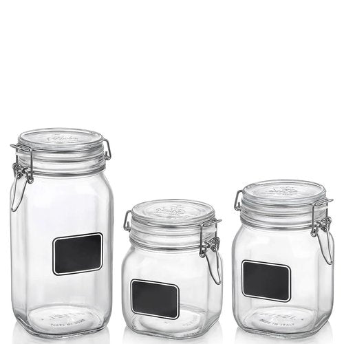 Bormioli Rocco Fido Square Clear Jar with Chalkboard, 33-3/4-Ounce