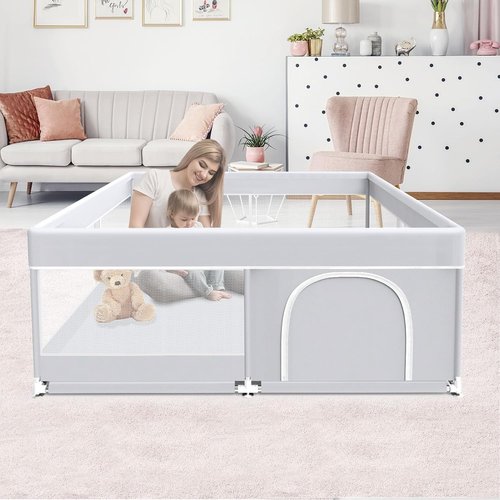 Fshibila Baby Playpen - 50x50 Inch Sturdy Playard for Indoor & Outdoor Use | Soft Breathable Mesh, Grey