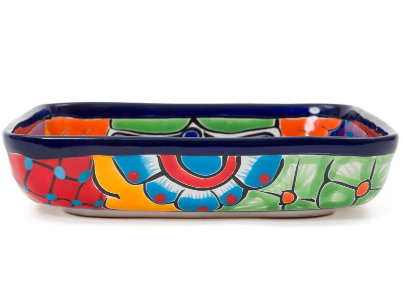 Enchanted Talavera Mexican Hand Painted Ceramic Baking Dish Casserole Dish Serving Platter Tray Floral Dish Oven Safe Microwave Safe Taco Tuesday Thanksgiving Party Serving Brownie Pan (Cobalt)