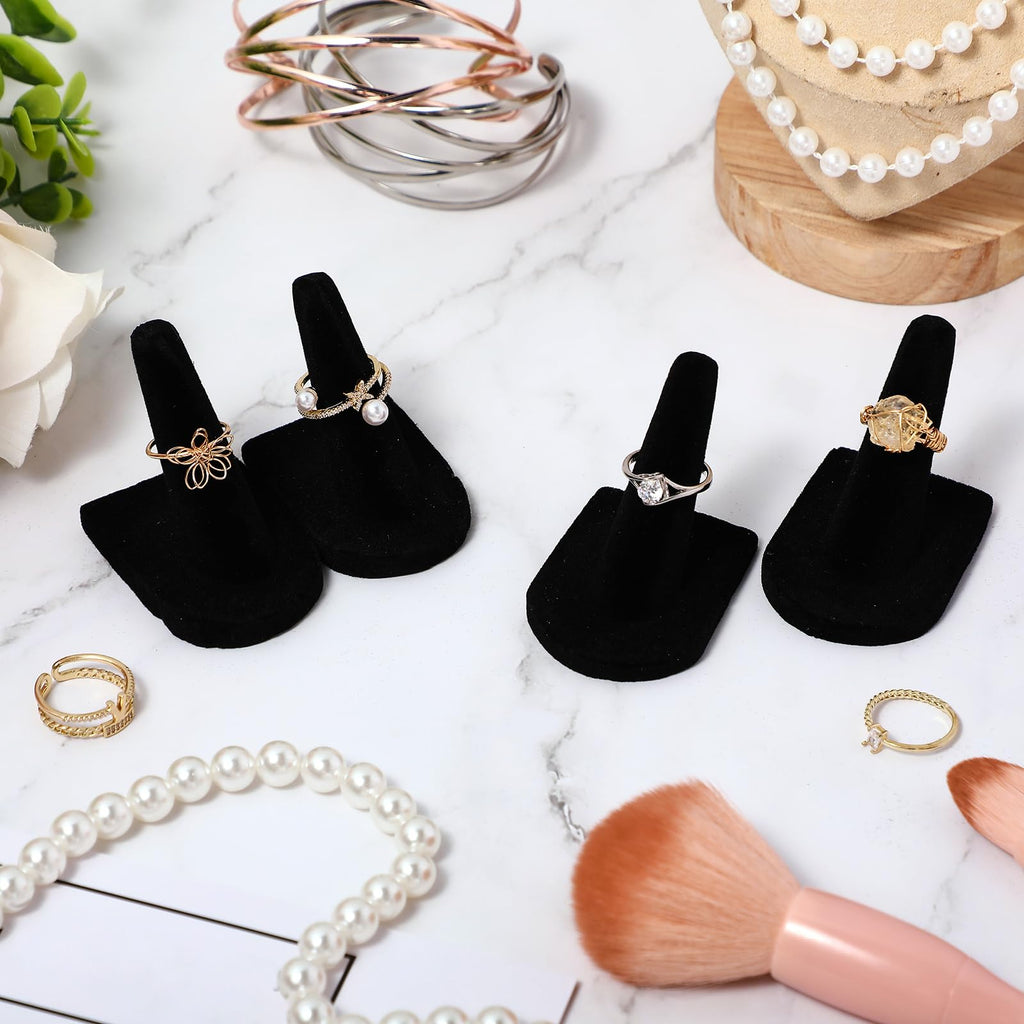 Jetec 48 Pieces Black Velvet Ring Display Stand Jewelry Holder Finger Ring Display Velvet Holder Organizer for Showcase Vendors Wedding
