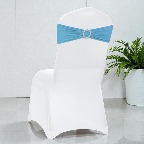 MDS Spandex Chair Sashes - Universal Fit Elastic Stretch Bands with Buckle for Weddings | 250 Pack - Blue