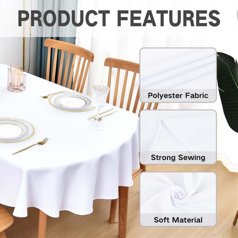 Nacuci Oval Tablecloth 60x102 Inch Polyester Fabric Table Cloth Solid White Heavy Duty Table Cover Washable for Dining Home Party