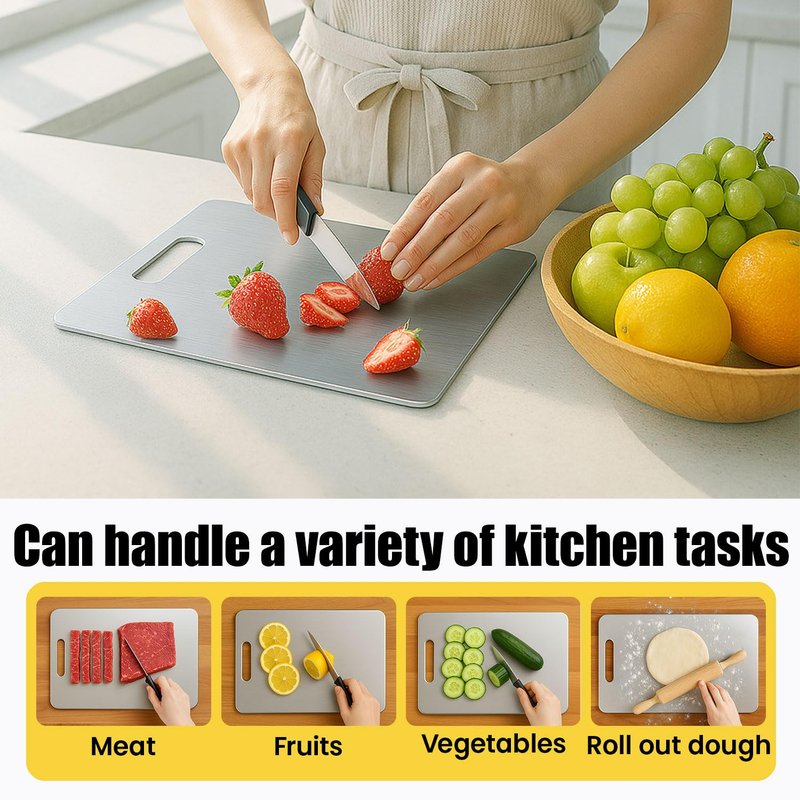 Titanium Cutting Board, 100% Pure Titanium Chopping Board for Kitchen, Hygiene & Durability Double Sided Cutting Board, Non-toxic Chopping Board, Dishwasher Safe (11.8“ x 7.9”)