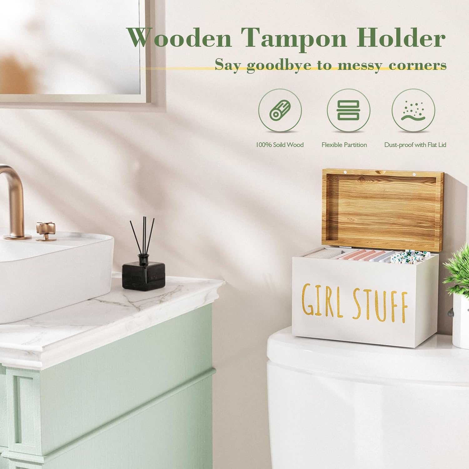 Regine Switzerland Tampon Holder - Stylish Bathroom Organizer with Hinged Lid | White Feminine Product Storage