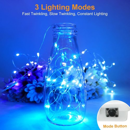 Btfarm 6 Pack Fairy Lights - Battery Operated 20 LED Twinkle Lights | Waterproof Silver Wire, Blue