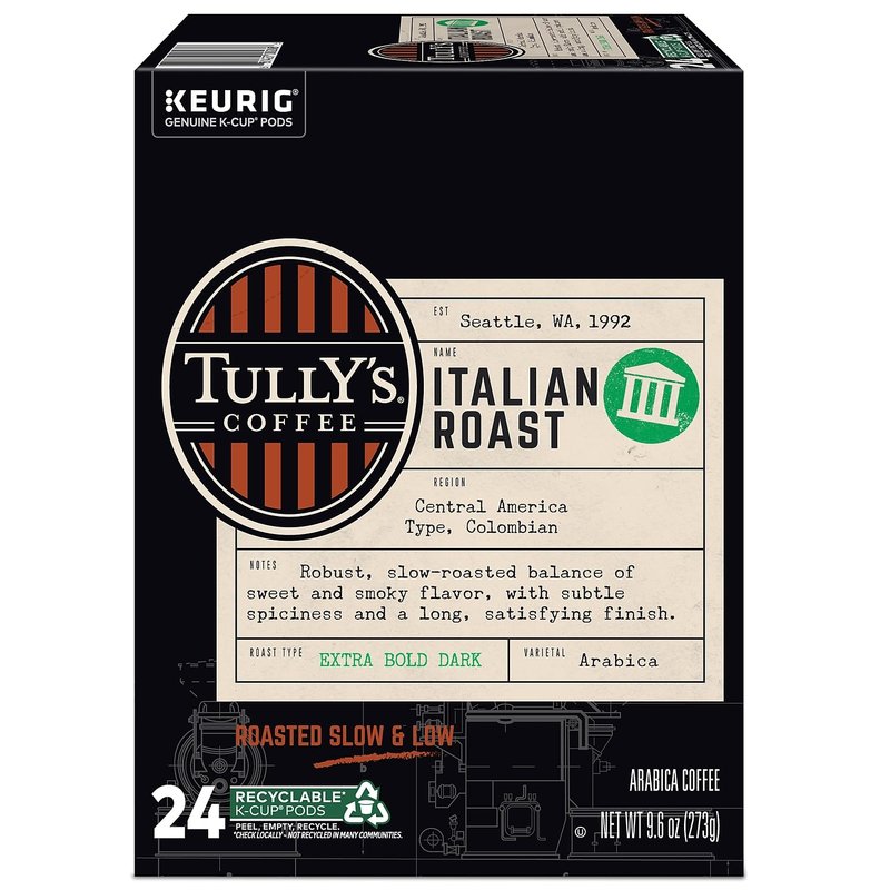 Tully's Coffee Italian Dark Roast Keurig Single-Serve K-Cup Pods, Dark Roast Coffee, 24 Count