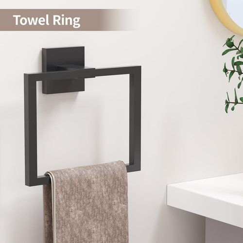 10-Piece Black Bathroom Hardware Set SUS304 Stainless Steel, 2×23.6" Towel Bars, 2 Towel Rings, 2 Toilet Paper Holders & 4 Towel Hooks Wall Mounted Bathroom Accessories Set