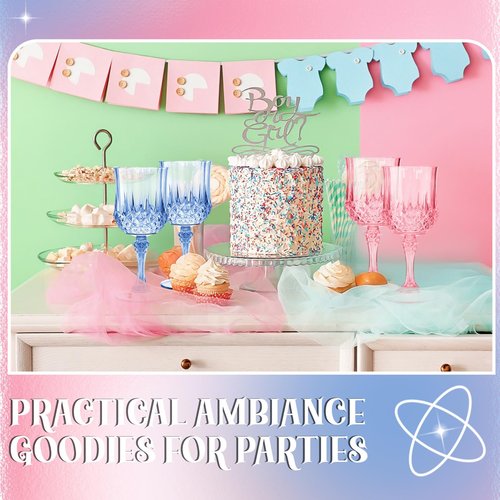 LemonRoad 12 Pcs Pink and Blue Plastic Wine Glasses Holiday Party Vintage Plastic Goblets Drinking Glasses for Wedding Reception Bridal Showers Grand Event Party Supplies
