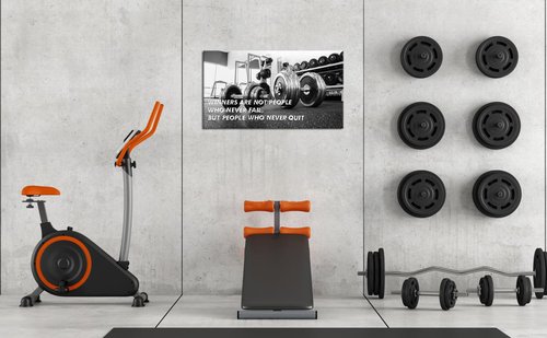 SkenoArt Gym Motivational Wall Art Winners are Those Who Never Quit Wall Decor Black and White Dumbbell Canvas Wall Art Fitness Posters for Home Gym Living Room Framed Stretched Ready To Hang 20"x36"