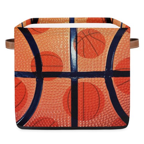 OMFUNS Sport Basketball Storage Basket 13x13 Ball Theme Collapsible Cube Storage Bin with Handle Fabric Storage Box Organizing for Closet Shelf Home Office Dorm Nursery Toy Basket