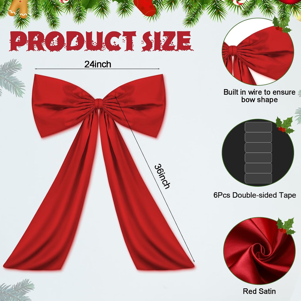 Wavwavw Large Red Bow Decor - Giant Satin Ribbon Tie for Birthday & Wedding Decorations | 24 x 36 Inches