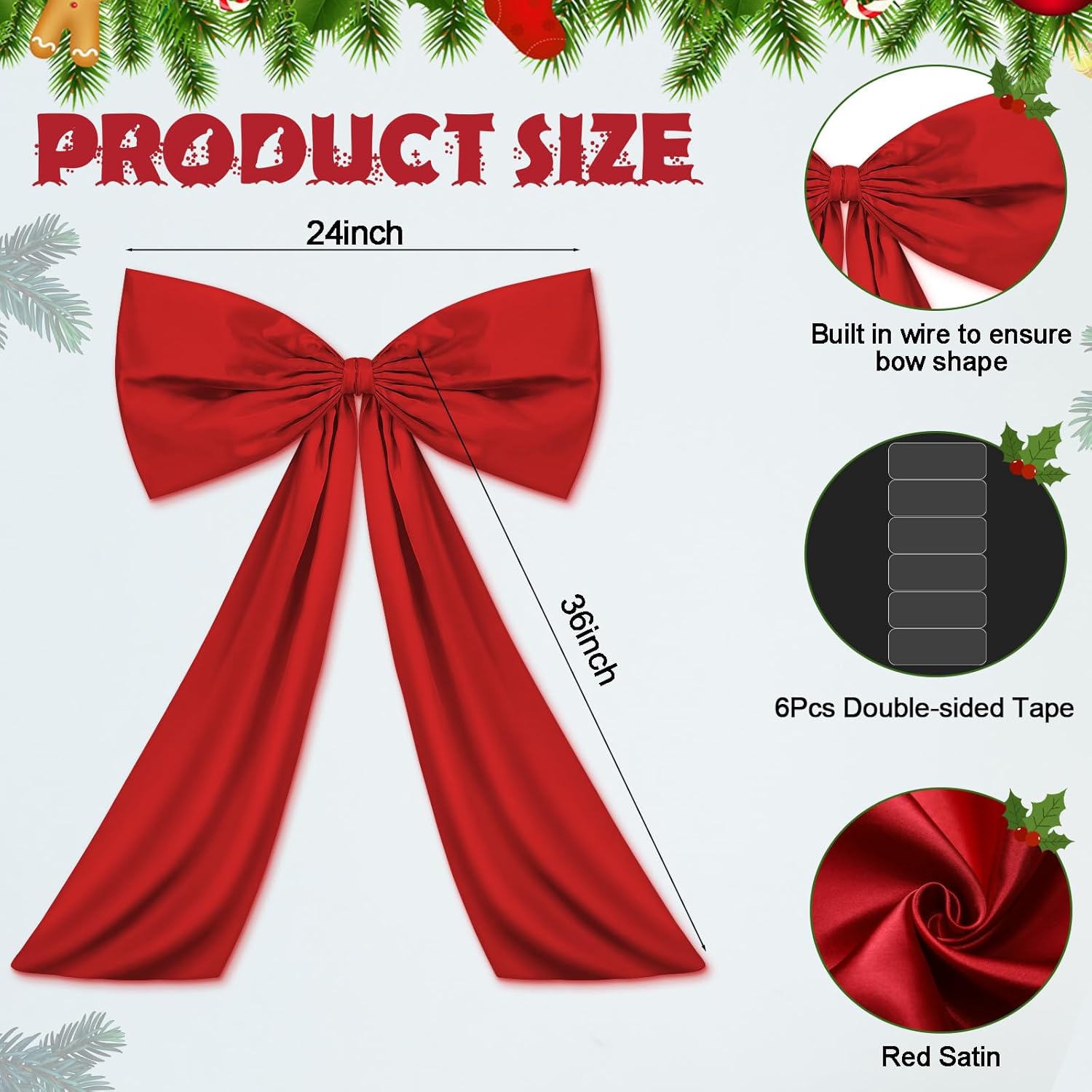 Wavwavw Large Red Bow Decor - Giant Satin Ribbon Tie for Birthday & Wedding Decorations | 24 x 36 Inches
