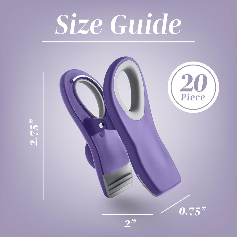 COOK WITH COLOR Magnet Bag Clips - Airtight Food Clips for Bread, Snack, and More (Lavender, Pack of 5)