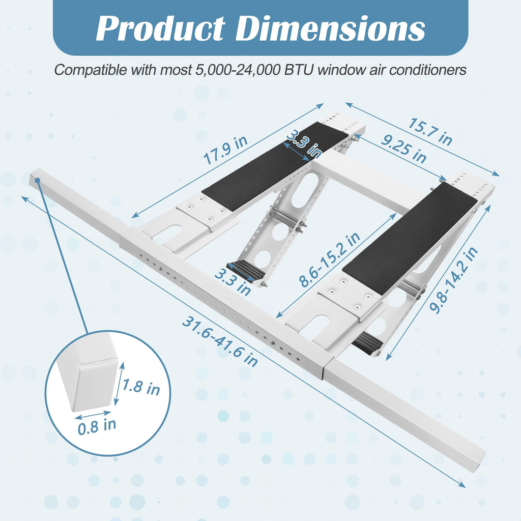 Solaradgy Window AC Bracket, No-Drill AC Window Bracket Compatible with Single & Double-Hung Windows, Heavy-Duty Holds Up to 220lbs, Double-Pole Reinforced Design