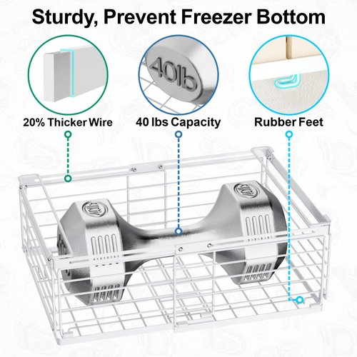 iSPECLE 4 Pack Freezer Organizer Bins - Fit 10 to 20 Cu.Ft Deep Freezer, Expandable Wire Storage Chest Freezer Baskets for Frozen Food, Stackable with Handles, White