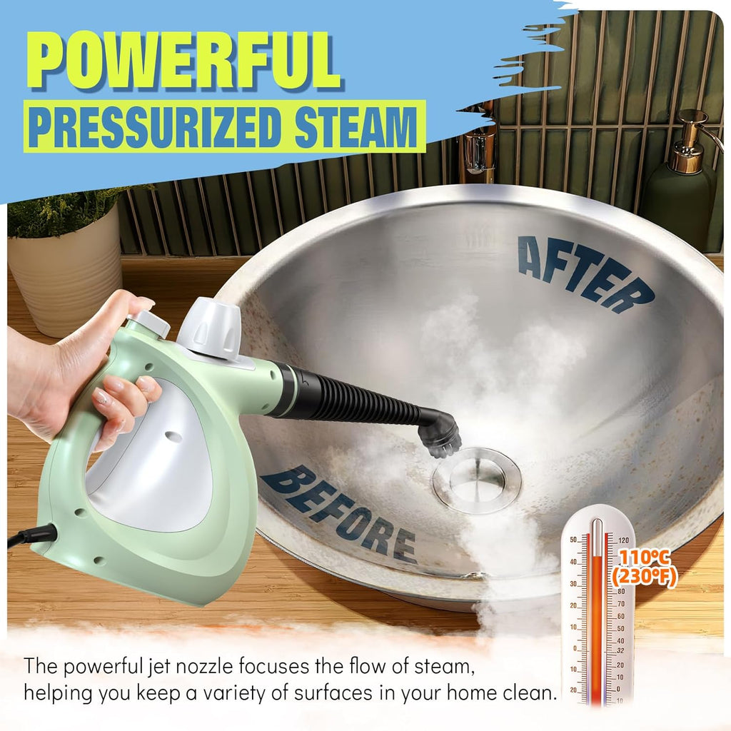 Skiennix Steam Cleaner - Powerful Handheld Pressurized Steamer with 11-Pc Set | Chemical-Free Multi-Surface Cleaning for Furniture, Upholstery, Grout, Couch & Car