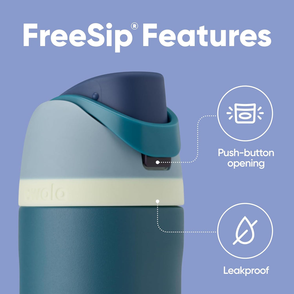 Owala FreeSip Insulated Stainless Steel Water Bottle - BPA-Free, 24 Oz, Denim - Perfect for Travel