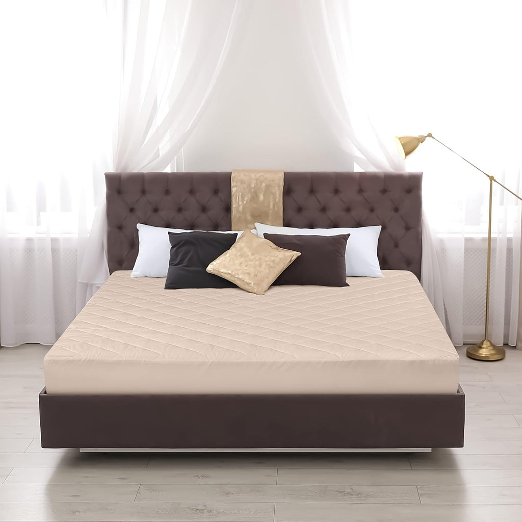 Utopia Bedding Quilted Fitted Mattress Pad - Queen Size Deep Pocket Protector | Machine Washable Beige