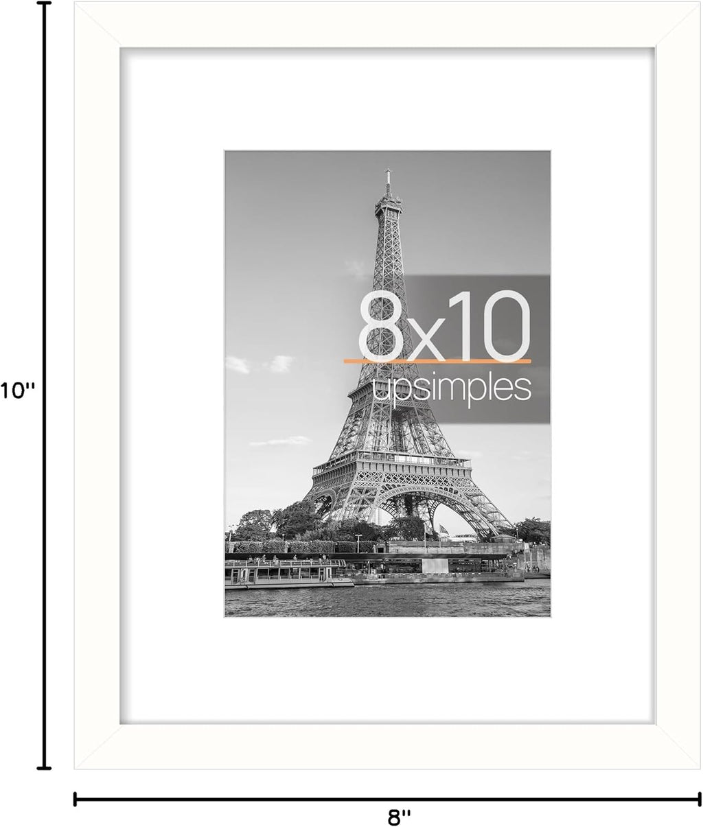 Upsimples 8x10 Picture Frame - Versatile Display for 5x7 Photos with Mat or 8x10 Without Mat - White, 1 Pack