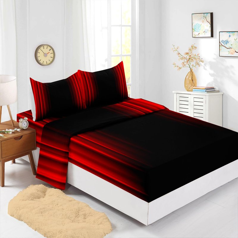 Axolotl Red and Black Sheet Set Twin Size, Abstract Ombre Decor Bed Sheets, Metallic Modern Sheets for Adults Men Women - 1 Flat Sheet, 1 Fitted Sheet, 2 Pillowcases
