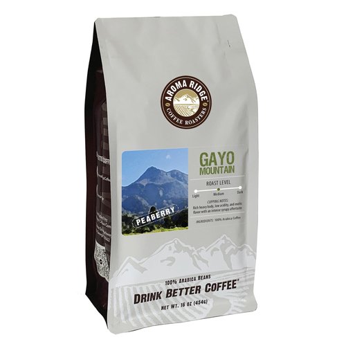 Aroma Ridge Sumatra Gayo Mountain Peaberry Coffee, Whole Bean, 16 oz