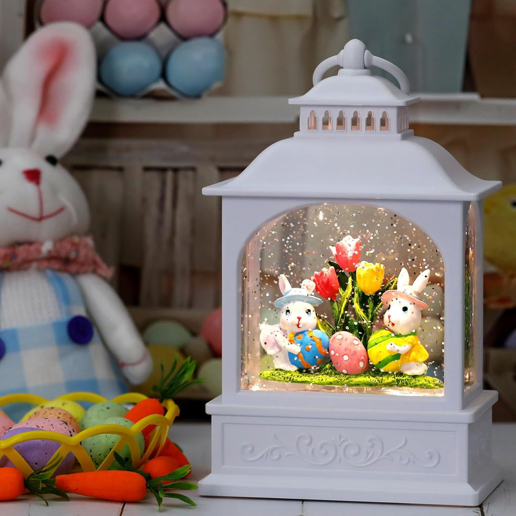 Skiennix Easter Bunny Snow Globe - Glitter Lantern with Timer for Spring Decor | 6 Hours