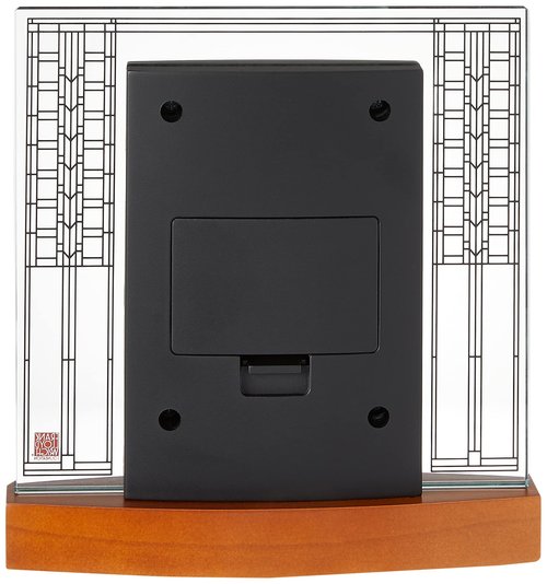 Bulova Glasner House Desk Clock B7750 | 6.25" Cherry Wood Base with Frank Lloyd Wright Art Glass Design | Silent Sweep Quartz Movement | Battery Operated | Architectural Accent Clock