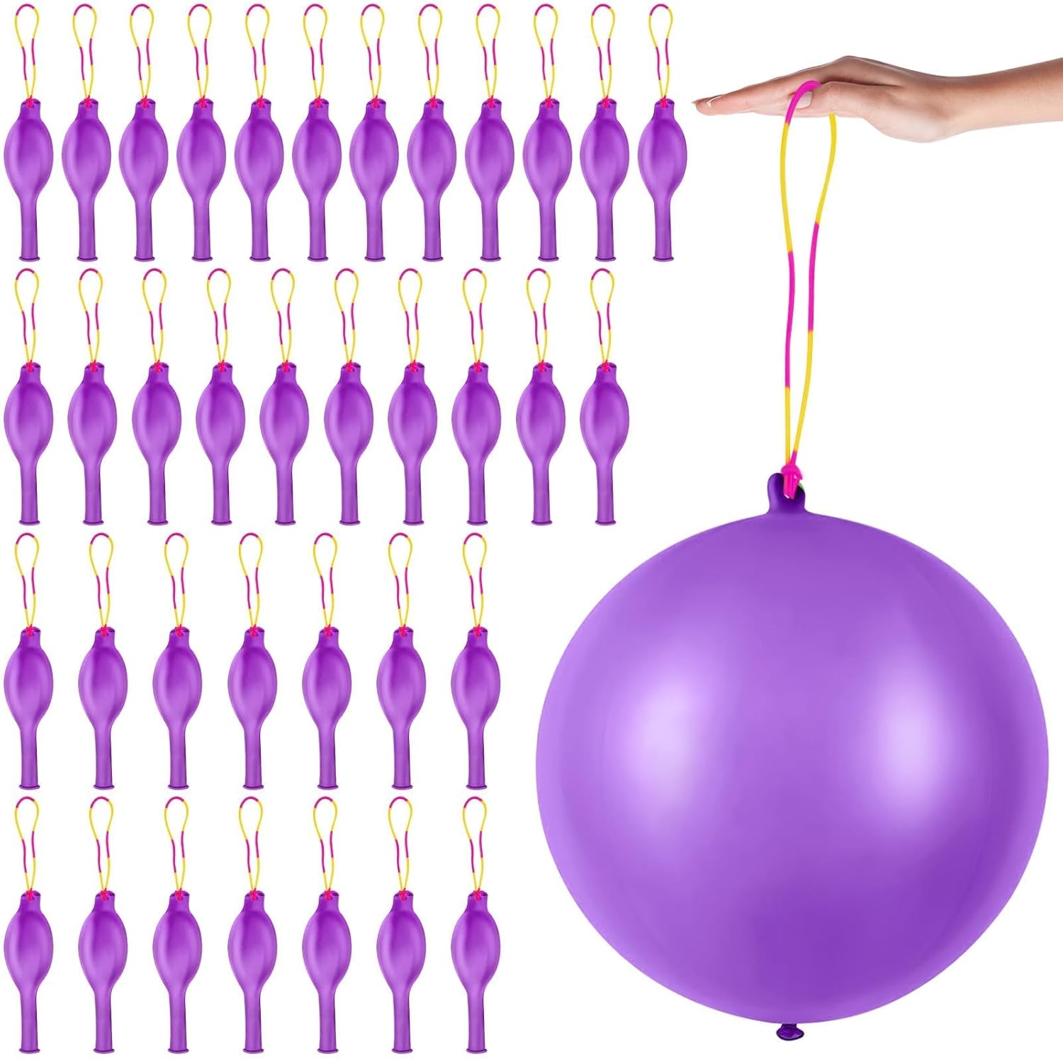 Purple Punch Balloons by [Brand Name] - 36 Pcs with Rubber Band Handle for Easy Grip | Perfect for Kids’ Birthday Parties