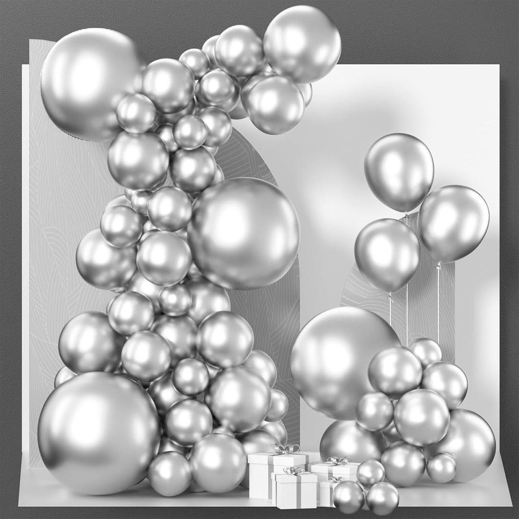 PartyWoo Silver Balloon Arch Kit - 152 Pcs in Various Sizes for Birthday, Graduation & Weddings | Silver-G102