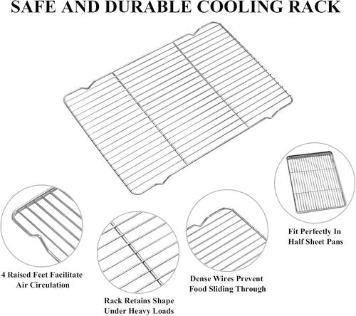 Deedro Baking Sheet Set - Stainless Steel Cookie Half Sheets with Cooling Racks | 2 Sheets & 2 Racks, 17.32 x 12.28 Inch