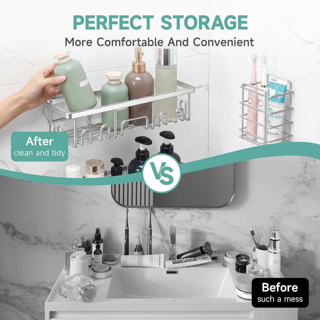 Veken Shower Caddy - Award-Winning Large Wall Mounted Organizer | 6-Pack Bathroom Storage with Soap Dish & Toothbrush Holder