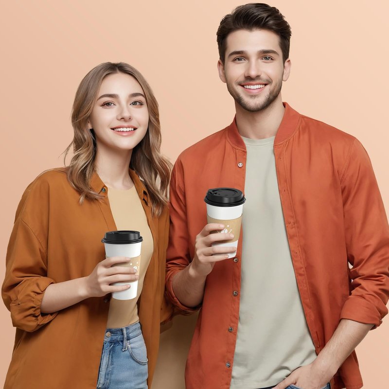 Coolcap Coffee Cups with Lids and Sleeves, 16 Ounce 200 pack To Go Coffee Cups with Lids, Paper Hot Cups for Hot & Cold Beverage (White, 16 Ounce)