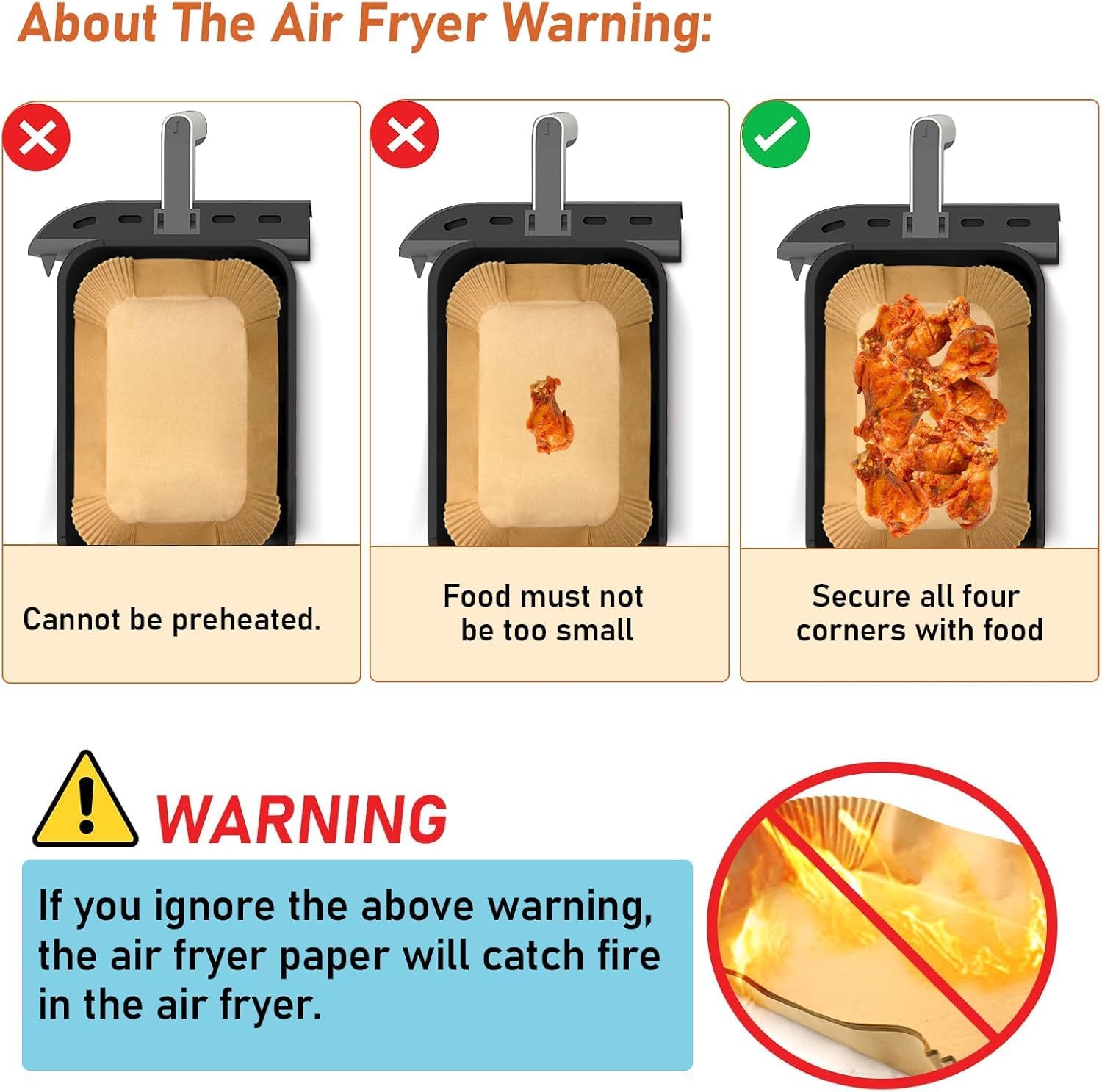 Ninja Air Fryer Liners - 100 Pcs Non-Stick Disposable Parchment Paper | Oil-Proof, 22x14.5cm