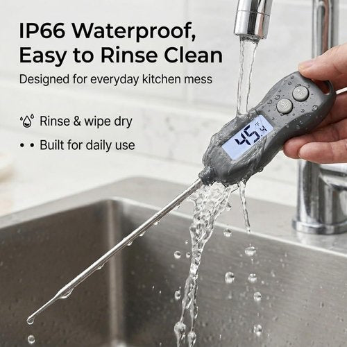 Meat Thermometer Digital - Instant Read Waterproof Food Thermometer with Backlight for BBQ, Steak, Turkey & More (Black)