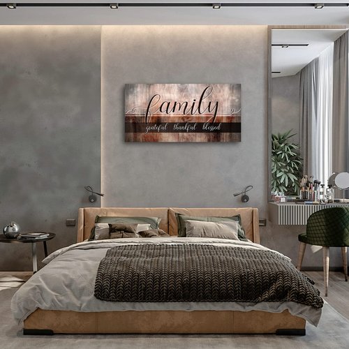 Canvas Wall Art for Living Room-Family Grateful Thankful Blessed-Christian Wall Decor-Family Signs Canvas Prints-Blessed Wall Decor-Artwork Framed Painting Home Decoration Ready to Hang 20"x40"