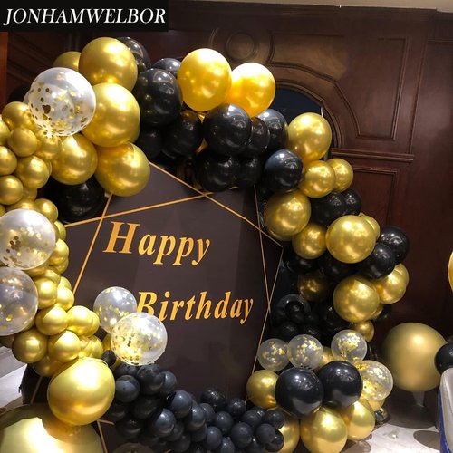 Jonhamwelbor Black Balloons - 12 Inch Metallic Chrome Latex Balloons | 100 Pack for Parties & Events