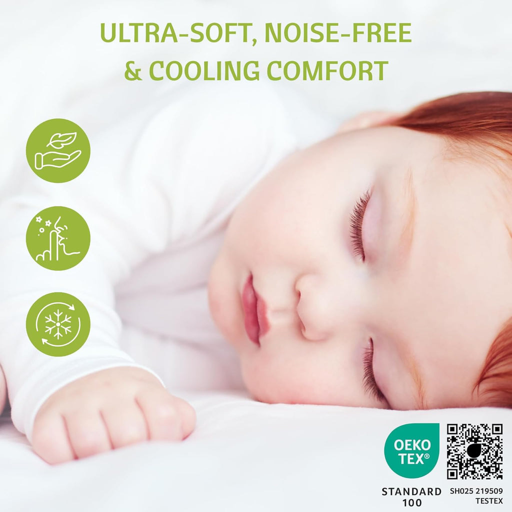 Vesta Baby Crib Mattress Protector - Noiseless Waterproof Pad Cover | Soft Jacquard Bamboo Rayon Fitted Sheet - 52” x 28”