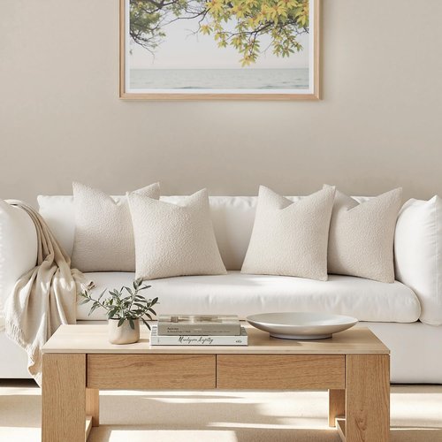 MIULEE Decorative Boucle Throw Pillow Covers - Soft 18x18 Inch Beige Accent Cushions for Modern Farmhouse Decor