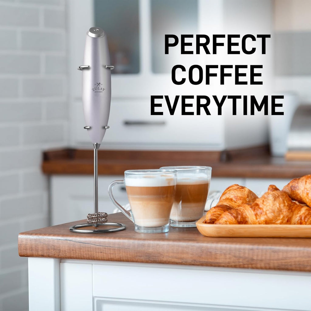 Zulay Kitchen Whisk Milk Frother - Powerful Handheld Foam Maker for Coffee, Lattes & More | Includes 4 Duracell Batteries