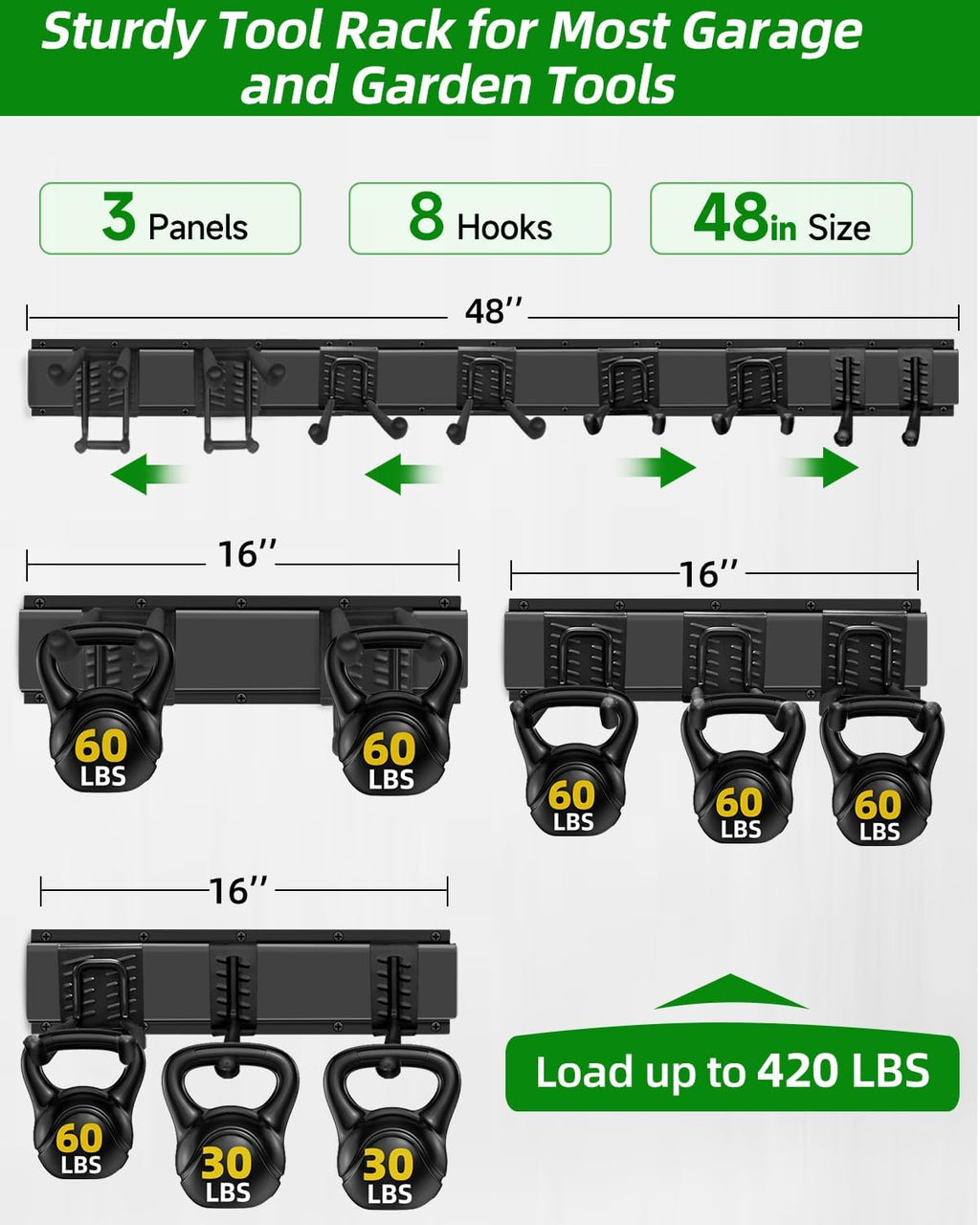 PIYILO Garden Tool Organizer - 48-Inch Heavy Duty Wall Hooks for Ladder, Bike & Tool Storage (23 Pack)
